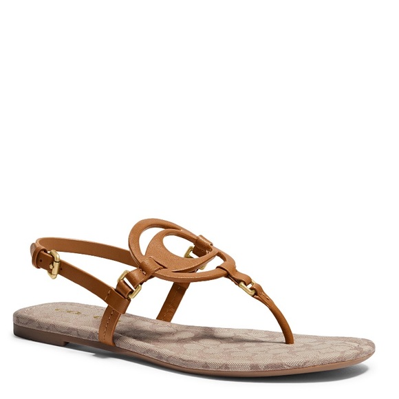 Coach Jeri Leather Signature Sandal Light Saddle/stone - Picture 1 of 6